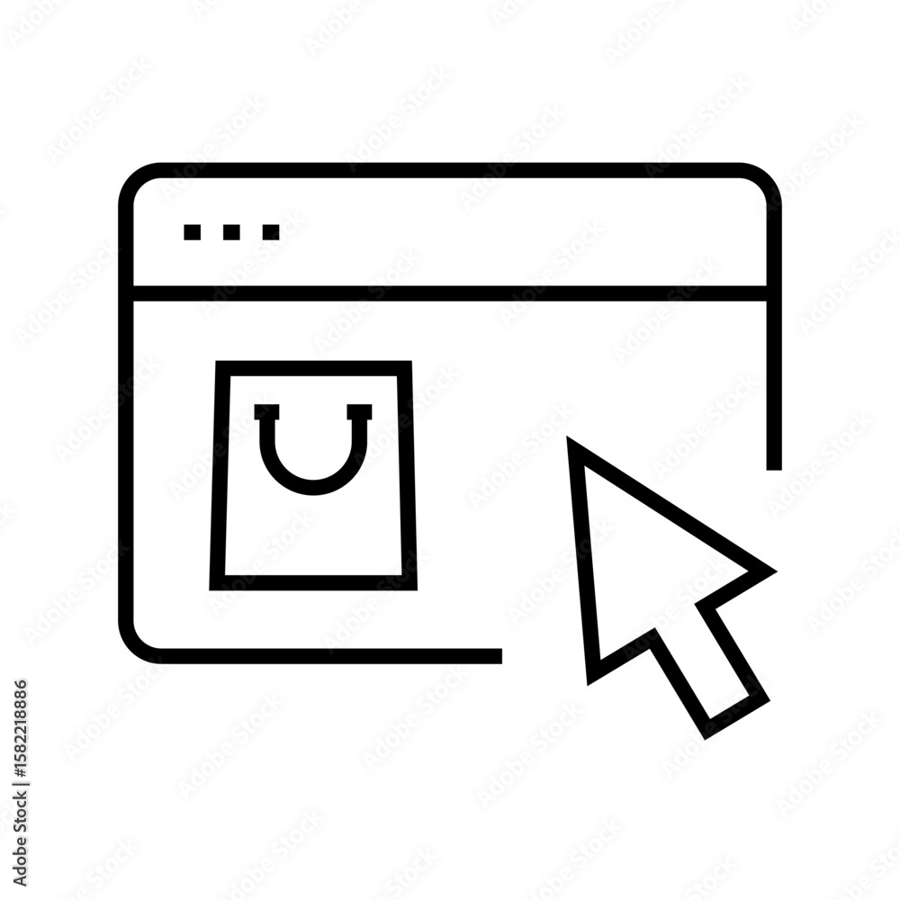 Aufkleber outline icon of a cursor over a shopping bag or store element, representing clicking in e-commerce p