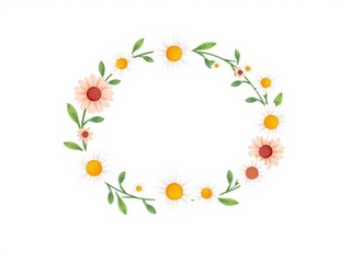 A charming kawaii-style floral wreath crafted from hand-painted daisies and leaves, exuding playful cuteness.