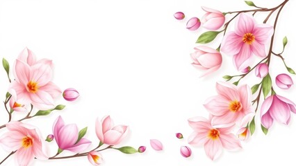 A charming, kawaii-style watercolor illustration of scattered magnolia petals with delicate transparent strokes.