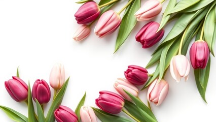 A stunning 3D render of a diagonal bouquet featuring vibrant tulips and hand-painted leaves, exuding lifelike realism.