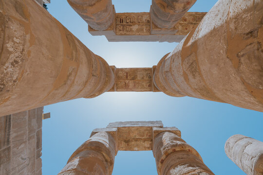 Looking up at the majestic columns of the ramesseum temple