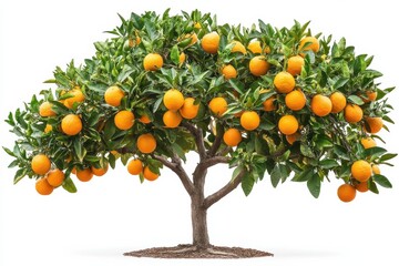 Abundant Harvest Vibrant Orange Tree Bursting with Juicy Citrus Fruit Delight on white background. Generative Ai
