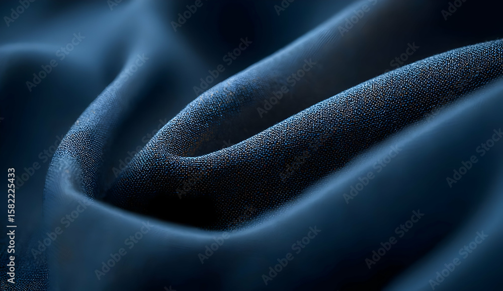 Poster a close-up view of luxurious blue fabric, showcasing its smooth texture and soft folds, ideal for fa