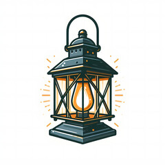 Flat Vector Rustic Barn Lantern Illustration Isolated on White Background