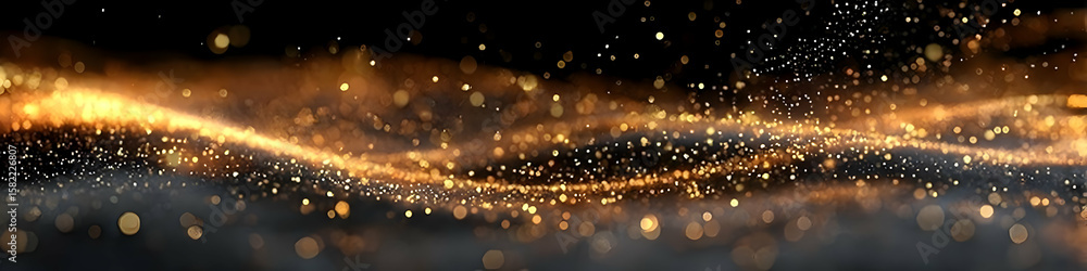 Poster a captivating swirl of golden particles dances on a dark background, creating a mesmerizing effect t