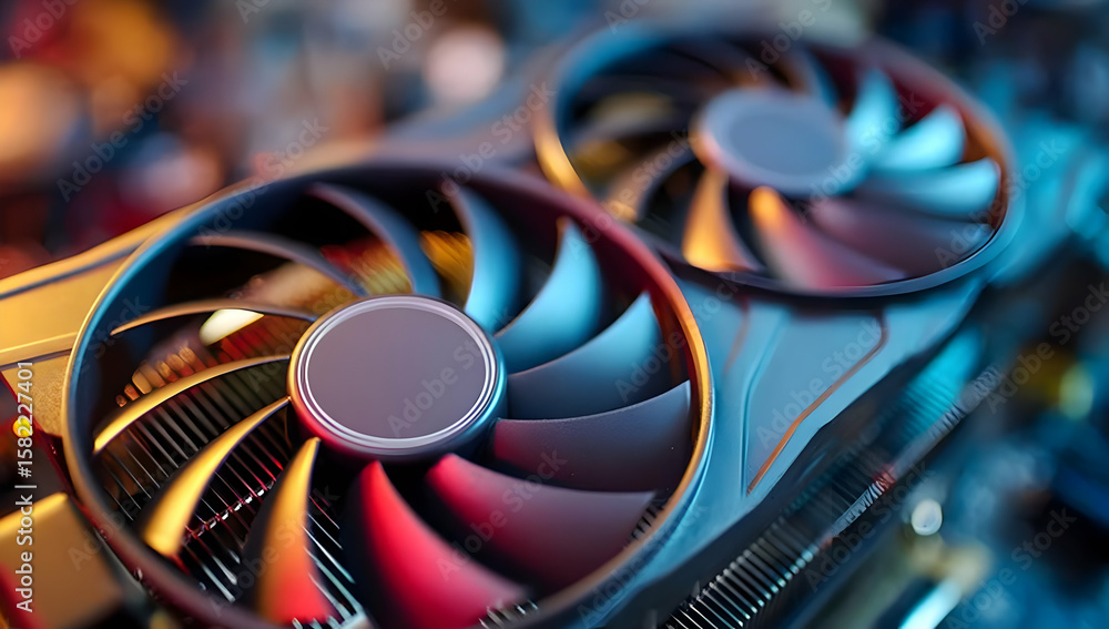 Fototapete a close-up view of a high-performance graphics card showcasing dual fans. this image captures the in