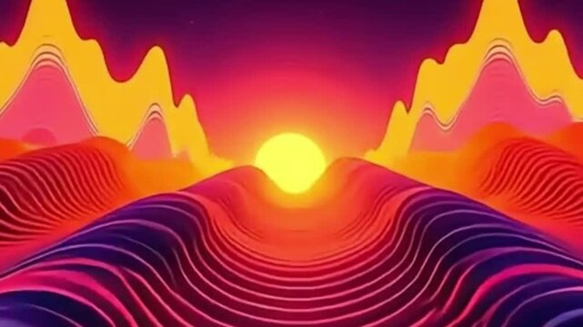 zigzag wave motion background, seamless retro vector loop, fast diagonal motion graphic, colorful abstract motion design, red yellow purple vector waves, rave style animated background, vinyl inspired