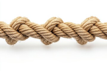 Twisted textured rope Rustic organic nautical braided strong knot work bond on white background. Generative Ai