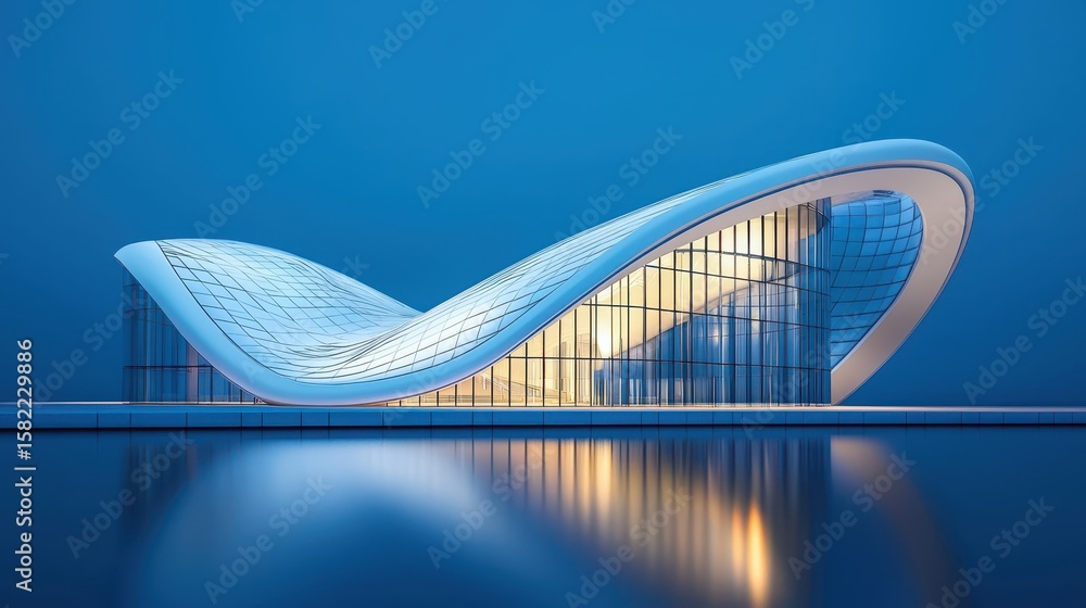 Poster engineer design construction concept. modern architectural design with flowing curves reflecting in 