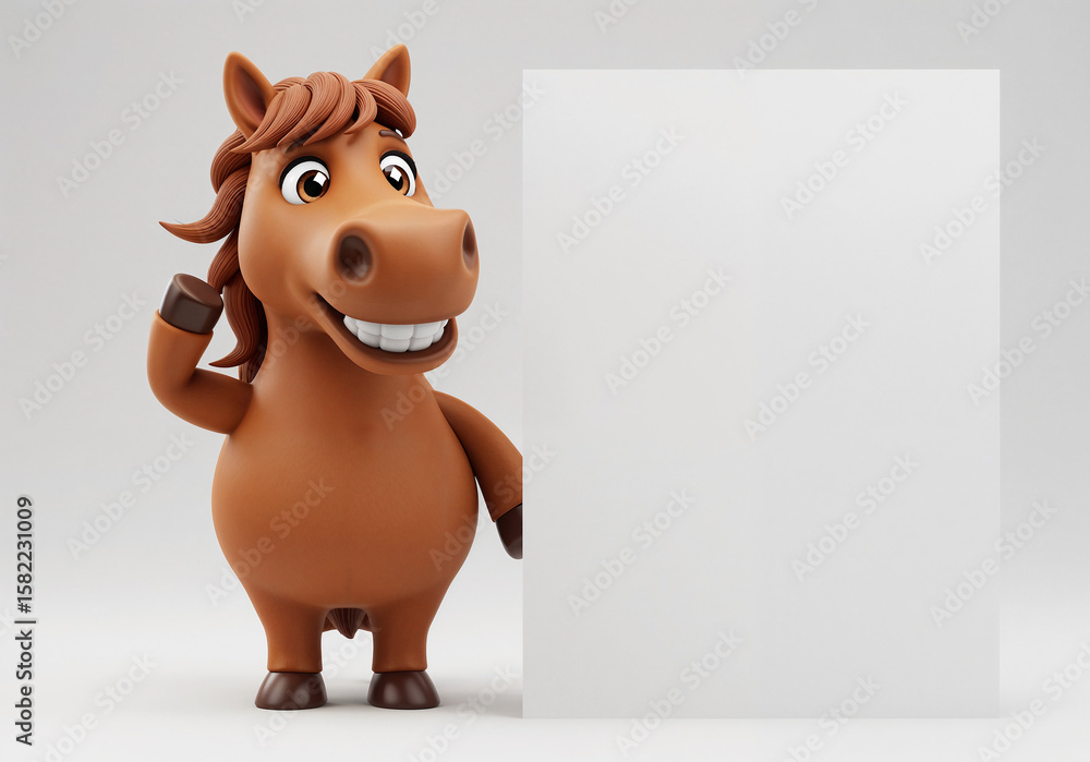 Poster big happy horse with empty banner generative ai