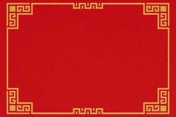 Chinese frame vector. Red background with gold border for invitation, greeting, wedding. Chinese traditional template with place for your text.