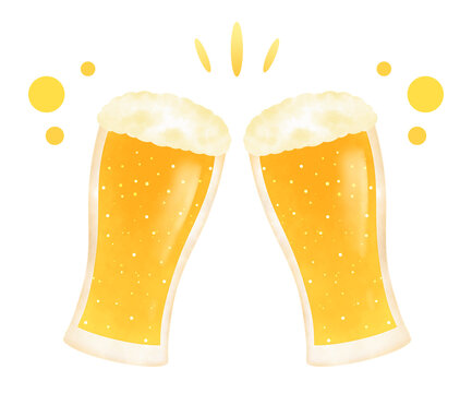 乾杯をするグラスの生ビールのイラスト
