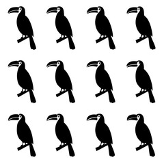Obraz premium Twelve Black Toucan Silhouettes bird