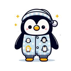 Obraz premium Cartoon penguin in pajamas with penguin pattern. Ideal for sleepwear brands, bedtime stories, or children's nightwear collections.
