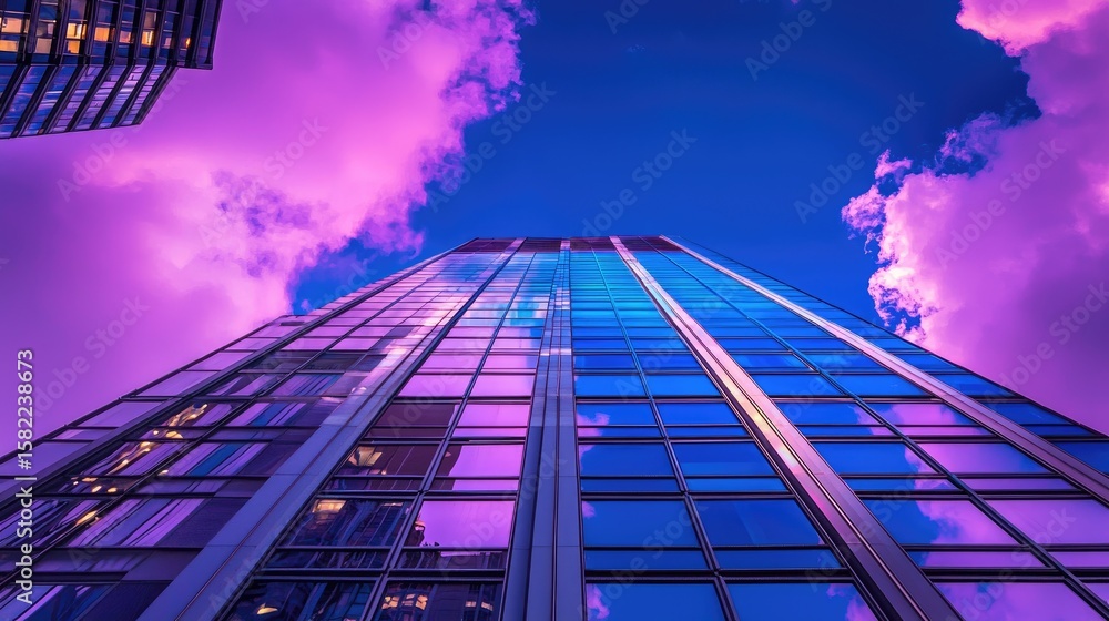 Poster abstract light projection on building with dark sky and room for text
