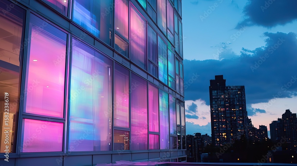 Poster abstract light projection on building with dark sky and room for text