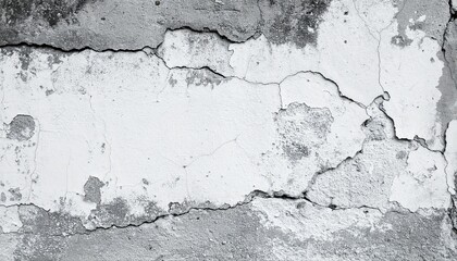 Obraz premium A weathered wall with cracked, peeling white paint reveals irregular textures and exposed surface beneath—evoking decay, timeless grit, and a quiet testament to endurance and imperfection.