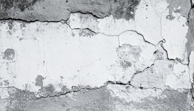 A weathered wall with cracked, peeling white paint reveals irregular textures and exposed surface beneath—evoking decay, timeless grit, and a quiet testament to endurance and imperfection.
