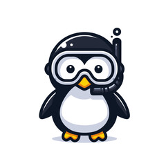 Fototapeta premium Penguin diver with goggles and snorkel equipment ready for underwater exploration. Great for diving schools, water sports, marine tourism and aquatic adventures.