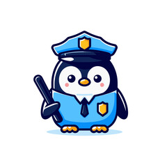 Police penguin with badge and nightstick. Excellent for law enforcement training and security service marketing.