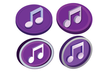 3D isometric music note icon floating inside a circular badge, metallic purple finish  eps