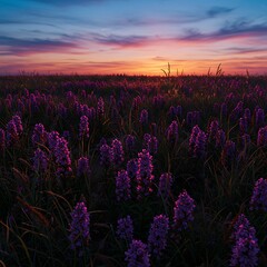 夕暮れの紫苑の波