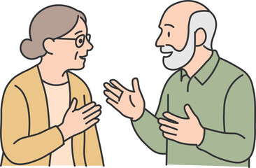 Fototapeta premium Elderly Couple Having a Friendly Conversation – Senior Communication Illustration