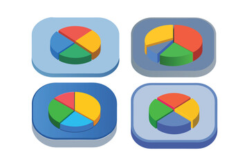 3D isometric pie chart icon with three colorful segments, eps