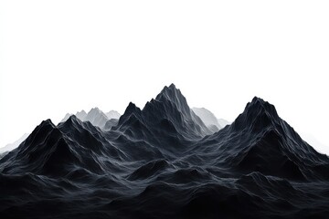 Dark Mountain Peaks in Digital Art Landscape Abstract Scenic Background View 80 on white background. Generative Ai