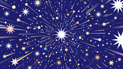 カラフルな花火と星が弾けるポップなベクター背景イラスト