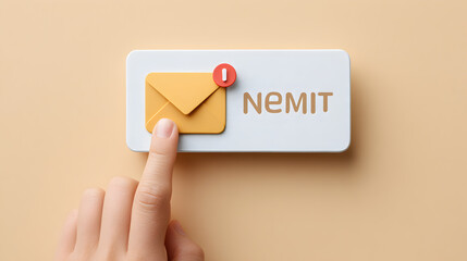 Digital communication with an unread mail notification, a finger touches the screen showing an envelope with a red notification mark