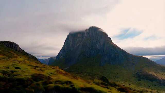 Clouds embracing segla mountain on senja island, norway
