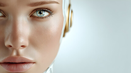 Fototapeta premium Close-up portrait of a beautiful female android with futuristic features