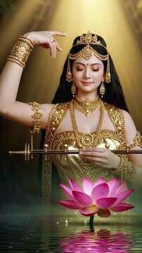 Golden Goddess on Lotus with Elegant Pose