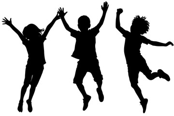 Fototapeta premium Children silhouettes joyfully jump, celebrating life