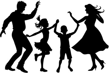 Dancing family silhouettes enjoy happy moments.