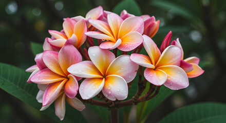 Obraz premium Close-up of vibrant plumeria blossoms