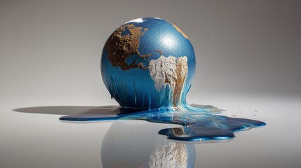 Melting Earth model reflecting environmental urgency and sustainability. AI generated.