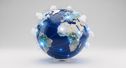 Global Network Connection Concept with Earth Globe and Digital Lines on White Background