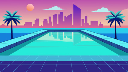swimming pool at sunset