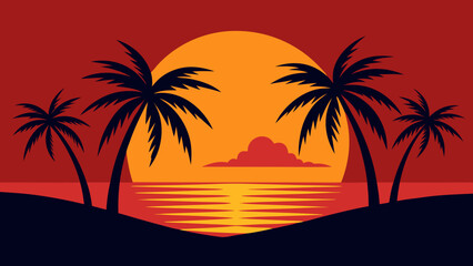 Obraz premium silhouette of palm trees on sunset