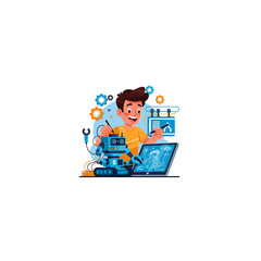 Boy Building Robot Model