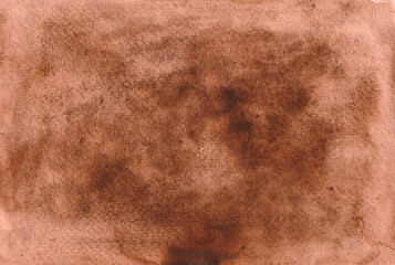 Watercolor texture background. Different shades of brown. Texture of watercolor paper. In some places the shades are richer and darker, in others lighter. Abstraction. Color of the year Mocha Mousse.