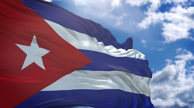 flag of Cuba. close up of cuban flag blowing in the wind. cuban flag loop.