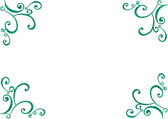 Obraz premium Frame. In each corner of the background there are patterns consisting of curls of different sizes. Turquoise color and shades. White copy space. Invitation, postcard, certificate. Elegant and delicate