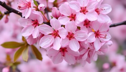 Fototapeta premium Close-up of beautiful pink cherry blossom flowers in full bloom, spring season
