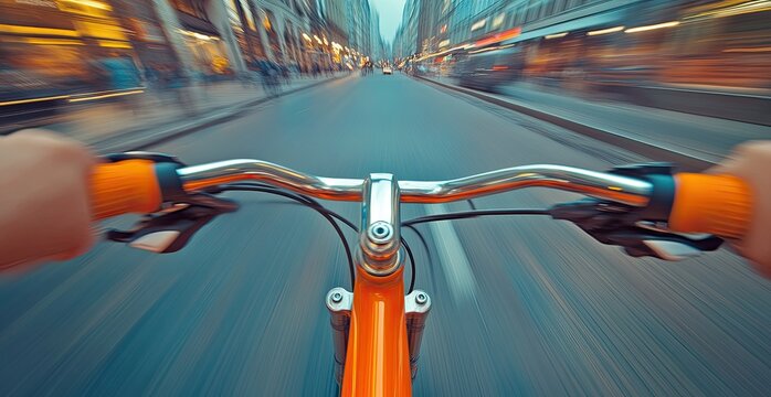 City street view from a moving bike