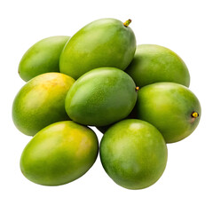 Obraz premium A pile of fresh green mangoes with a yellowish hue isolated on transparent background