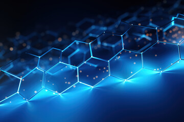 Obraz premium Blue gradient background featuring hexagonal shapes representing data networks