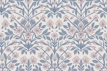 Blooming Vintage Floral Seamless Pattern with Flat Style for Fashion. Blue and White spring Flowers . Chinoiserie Style